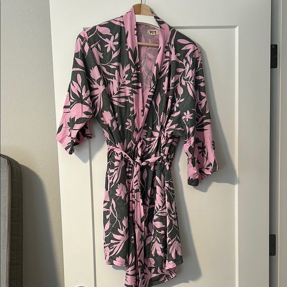 Pact Staycation Tropical Floral Pink and Green Women's Robe, size: XL/XXL
